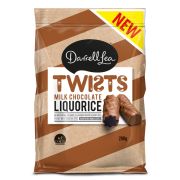 MILK CHOCOLATE COATED LIQUORICE TWISTS 200GM