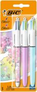 4 COLOUR UNICORN PASTEL BALLPEN 3PK