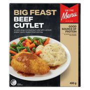 BIG BEEF CUTLET WITH PEPPER GRAVY MUSTARD MASH & VEG 480GM