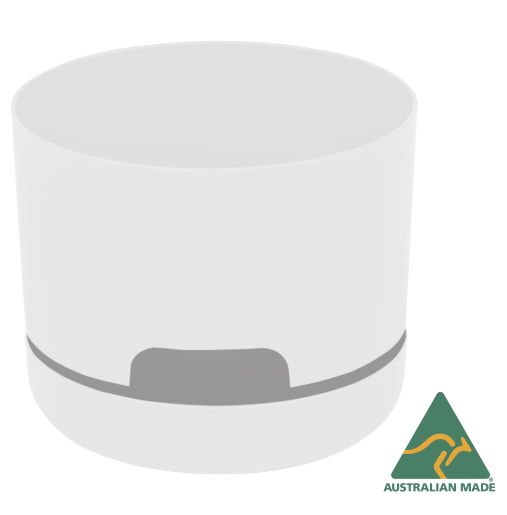 WHITE ROUND SELF WATERING POT 130MM