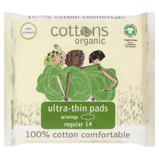 ORGANIC ULTRA THIN REGULAR PADS WITH WINGS 14S