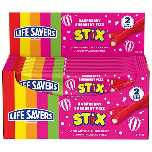 RASPBERRY SHERBET FIZZ STIX 40GM