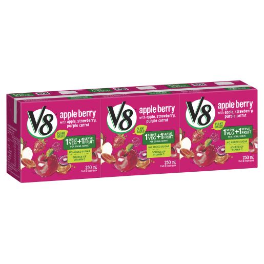 V8 APPLE BERRY VEGETABLE FRUIT JUICE 3X250ML