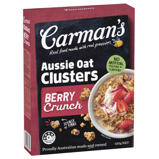 BERRY AUSSIE CRUNCHY OAT CLUSTERS CEREAL 450GM