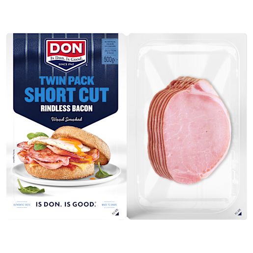 RINDLESS SHORT CUT BACON 500GM