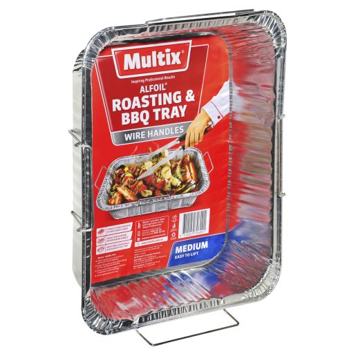 ALFOIL ROASTING AND BBQ TRAY WITH WIRE HANDLES MEDIUM 1PK