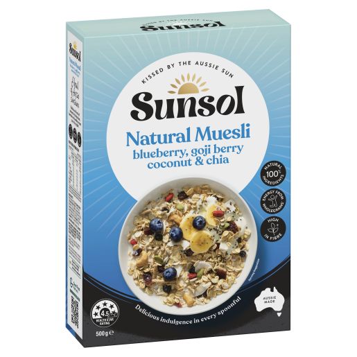 BLUEBERRY GOJI BERRY COCONUT & CHIA NATURAL MUESLI 500GM