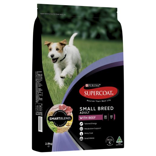 SUPERCOAT ADULT SMALL BREED BEEF PET FOOD 2.8KG