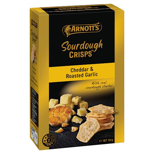 SOURDOUGH CRISPS CRACKERS CHEDDAR & ROAST GARLIC 150GM