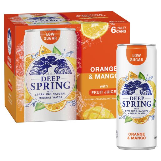 SPARKLING MINERAL WATER ORANGE MANGO CANS 6X250ML