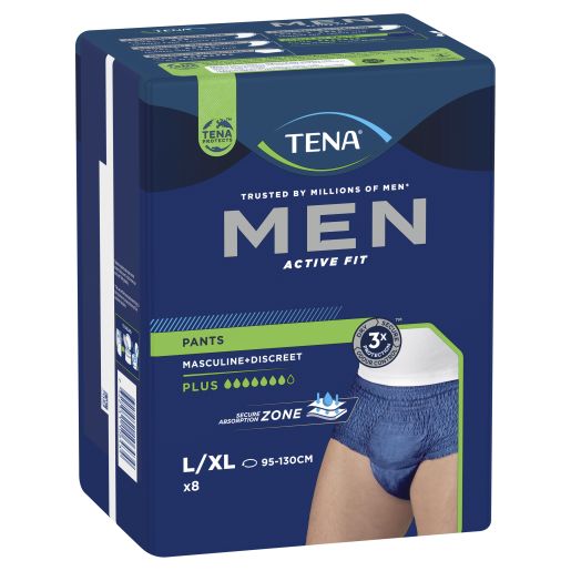 MENS LARGE EXTRA LARGE NAVY ACTIVE FIT INCONTINENCE PANTS PLUS 8PK