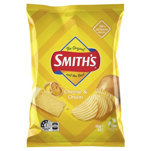 CHEESE AND ONION CRINKLE POTATO CHIPS 90GM