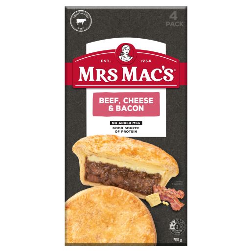 BEEF CHEESE & BACON PIE 4 PACK 700GM