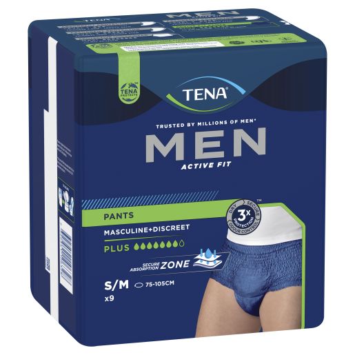 MENS SMALL MEDIUM NAVY ACTIVE FIT INCONTINENCE PANTS PLUS 9PK