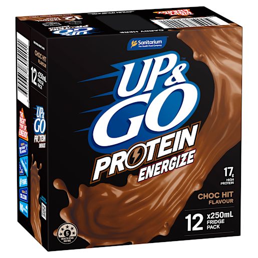 CHOCOLATE UP&GO ENERGIZE LIQUID BREAKFAST 12X250M