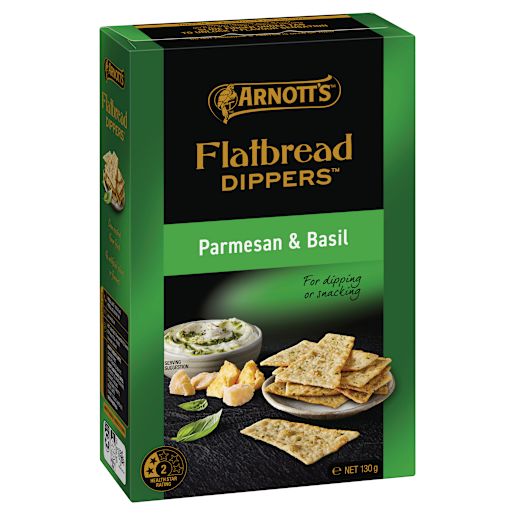 FLATBREAD DIPPERS CRACKERS PARMESAN & BASIL 130GM