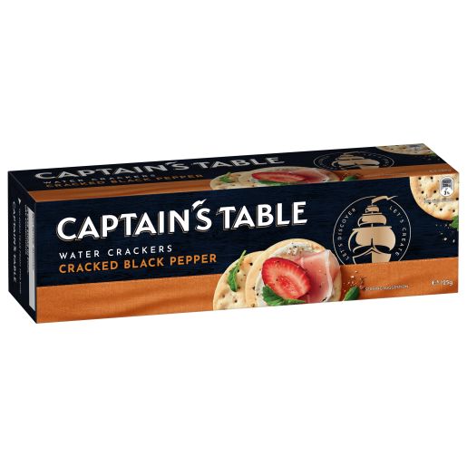 CAPTAINS TABLE CRACKED PEPPER WATER CRACKERS 125GM