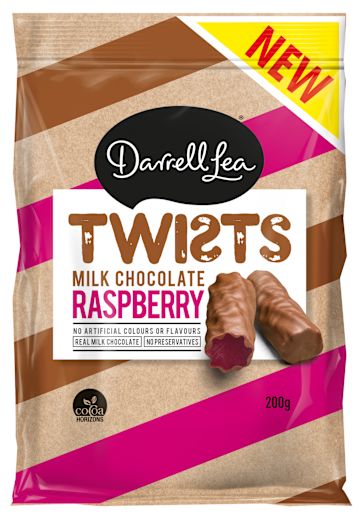 MILK CHOC RASPBERRY TWISTS 200GM