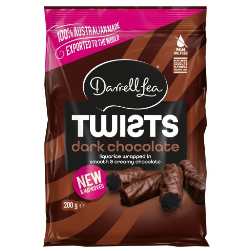 DARK CHOC LIQUORICE TWISTS 200GM