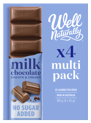 NO SUGAR ADDED CREAMY MILK CHOCOLATE BAR MULTIPACK 4X45GM