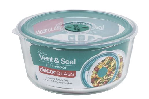 VENT & SEAL GLASS ROUND FOOD STORAGE CONTAINER 1.5L