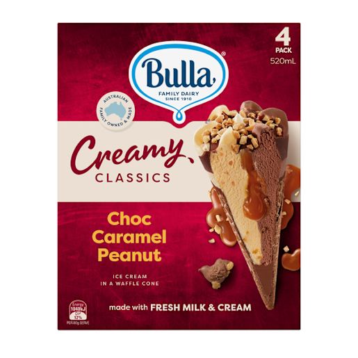 CREAMY CLASSICS CHOCOLATE CARAMEL PEANUT ICE CREAM CONES 4S