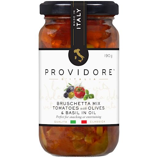 TOMATO OLIVES & BASIL PROVIDORE BRUSCHETTA MIX 190GM