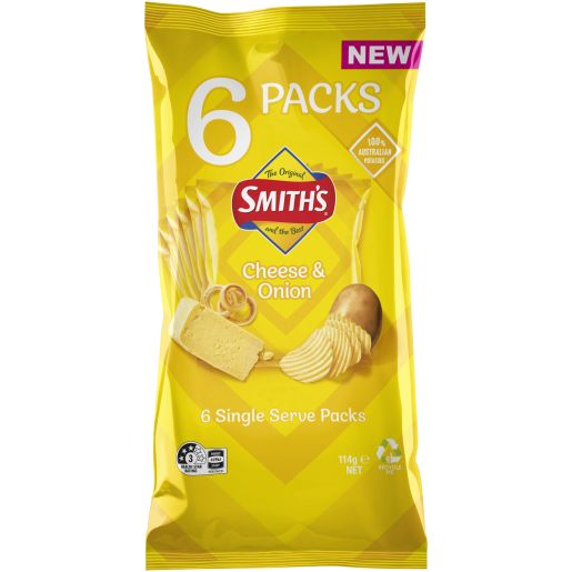 CHEESE & ONION CRINKLE POTATO CHIPS 6 PACK 114GM