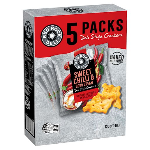 CHEESE & SWEET CHILLI DELI STYLE CRACKERS 5 PACK 130GM