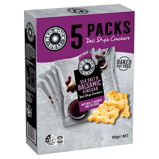 SEA SALT & BALSAMIC VINEGAR DELI STYLE CRACKERS 5 PACK 130GM