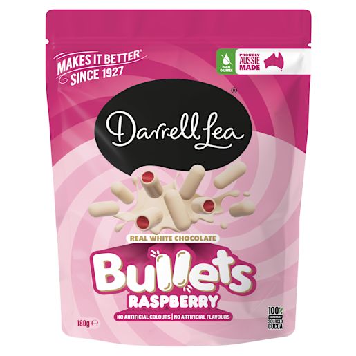 WHITE CHOCOLATE RASPBERRY BULLETS 180GM