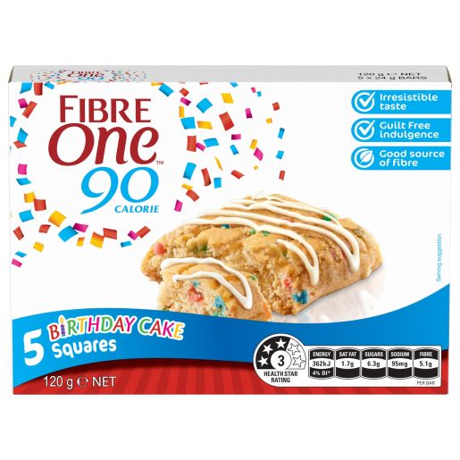 90 CALORIE 5 BIRTHDAY CAKE SQUARES 120GM