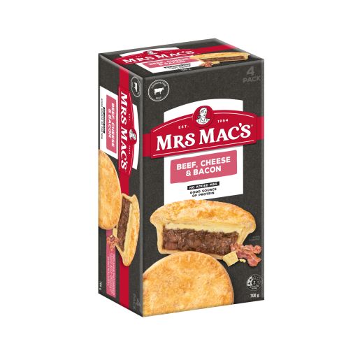 BEEF CHEESE & BACON PIE 4 PACK 700GM