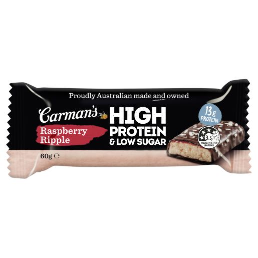 RASPBERRY RIPPLE PROTEIN LOW CARB BARS 60GM