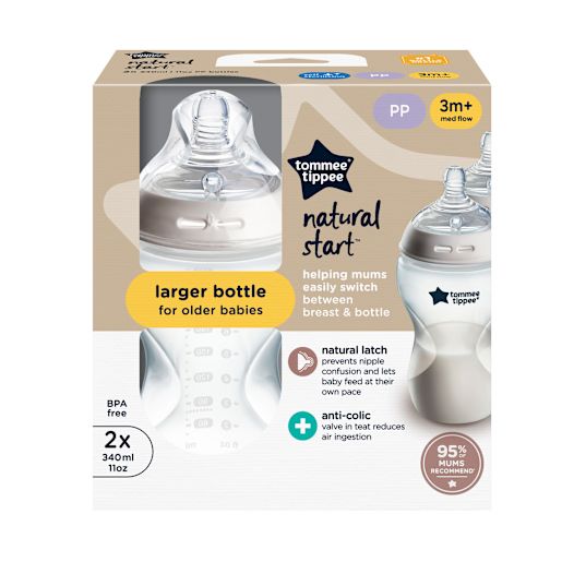 NATURAL START ANTI-COLIC BABY BOTTLE WITH MEDIUM FLOW BREAST-LIKE TEAT 2PK