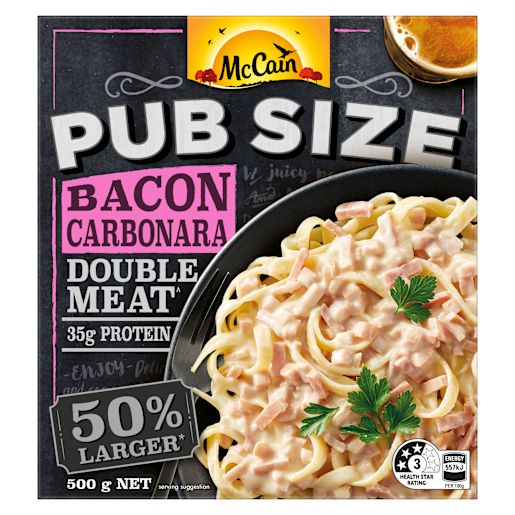 PUB SIZE DINNER BACON CARBONARA DOUBLE MEAT 500GM