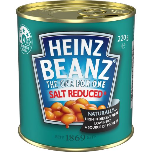 BAKED BEANS SALT REDUCED RING TOP 220GM