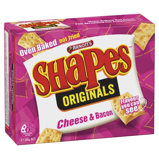 SHAPES SNACKS CHEESE AND BACON 180GM