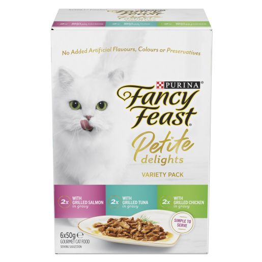 FANCY FEAST PETITE DELIGHT SALMON TUNA CHICKEN 6X50GM