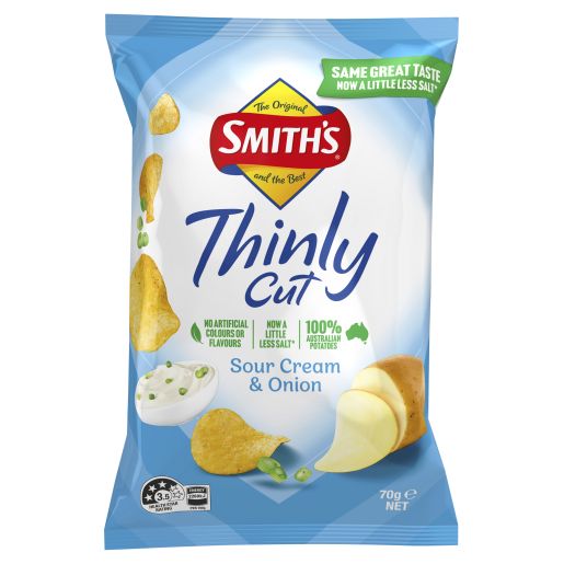 SOUR CREAM & ONION THINLY POTATO CHIPS 70GM