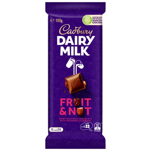 DAIRY MILK FRUIT AND NUT CHOCOLATE 180GM