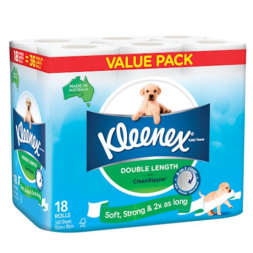 DOUBLE LENGTH WHITE TOILET ROLL 18PK