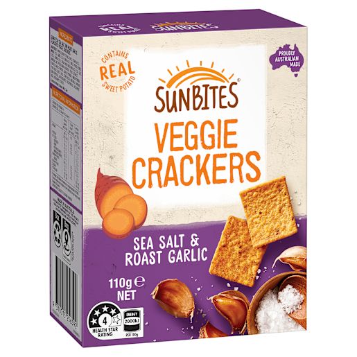 SWEET POTATO SEA SALT & ROAST GARLIC VEGGIE CRACKERS 110GM