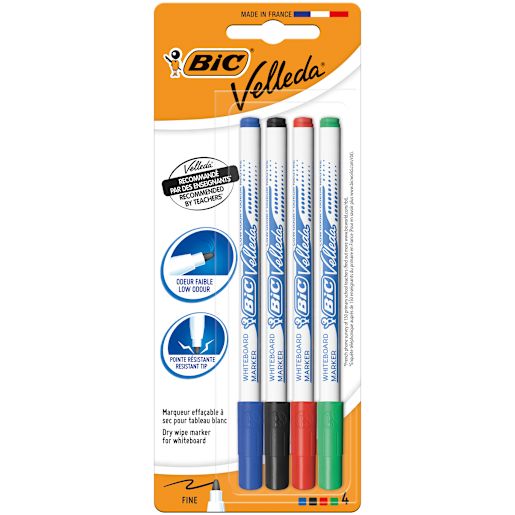 VELLEDA WHITEBOARD MARKER ASSORTED COLOUR 4PK