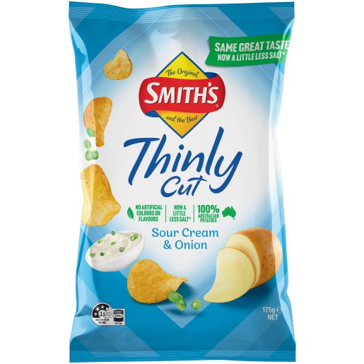 SOUR CREAM AND ONION THINLY POTATO CHIPS 175GM