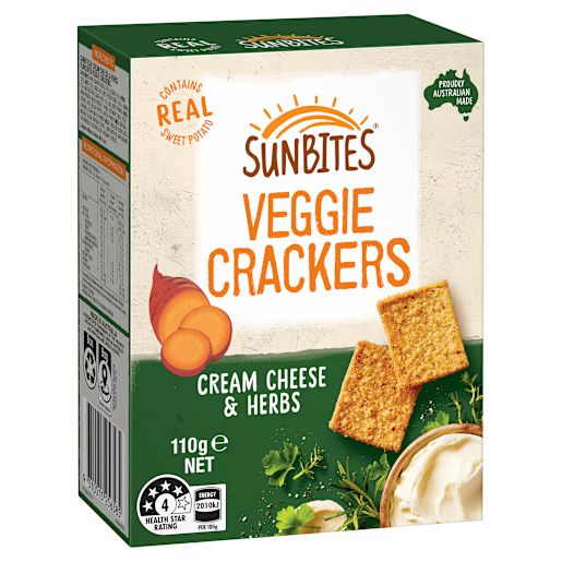 SWEET POTATO CREAM CHEESE & HERB VEGGIE CRACKERS 110GM