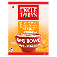Uncle Tobys Oats Quick Sachets Breakfast Cereal Creamy Honey Big Bowl