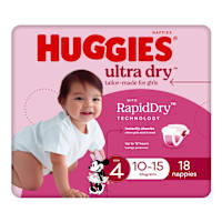 Huggies Ultra Dry Nappies Girls Size 4 (10-15kg)