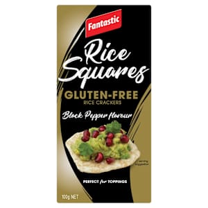 Fantastic Rice Squares Gluten-Free Rice Crackers Black Pepper