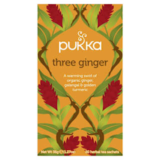 Pukka Herbs Three Ginger Herbal Tea Bags Organic & Fair Ginger, Galangal and Golden Turmeric